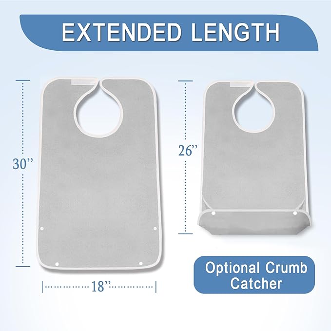4 Pack Terry Cloth Adult Bibs with Crumb Catcher, Washable Adjustable Adult Bibs for Unisex Men Women Elderly Seniors