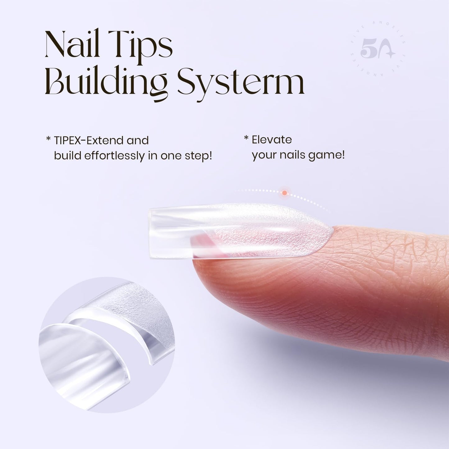 Five Angeles Tipex Gel Nail Tips Kit, Pre-etched Acrylic Hard Nail Tips Set for Beginners, Short Square Full Cover Press On Nails, Deep C Curve Flat Nails, 16 Sizes, UV Nail Glue, LED Lamp, Base Gel
