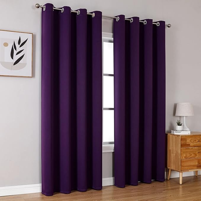 ChrisDowa Blackout Curtains 120 Inches Long 2 Panels Set for Living Room, Grommet Thermal Insulated Room Darkening Curtains for Bedroom (Royal Purple, 52 x 120 Inch)