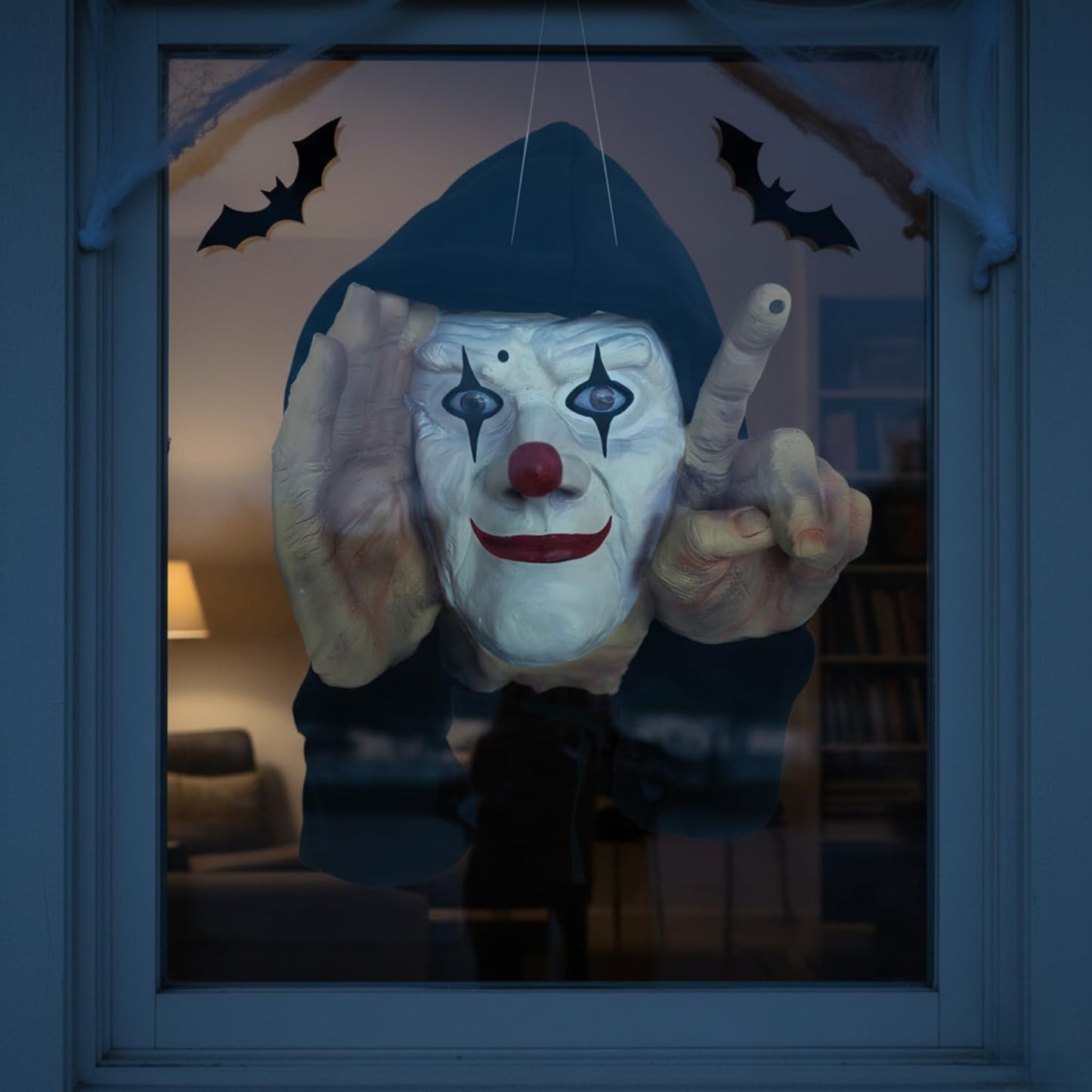 Scary Peeper Tapping Clown Halloween Decoration - 8" x 12" x 12" (1 Pc.) - Scary Realistic Design - Perfect for Halloween Parties, Haunted Houses, & Pranks