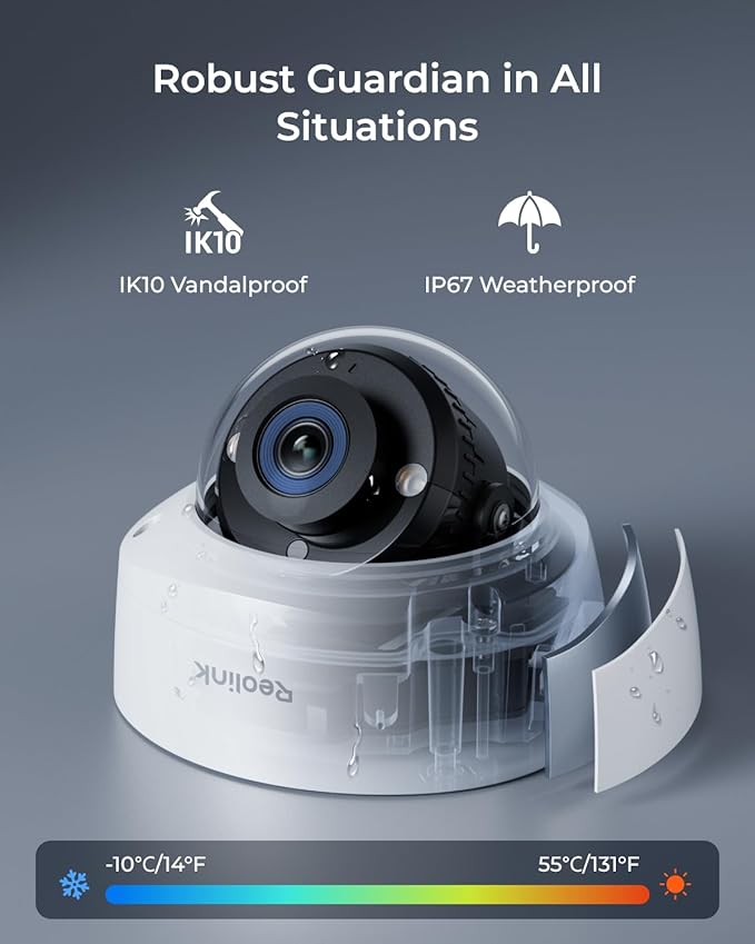 Reolink 12MP 8CH PoE Security Camera System with IK10 Vandalproof, 4pcs Dome PoE Cams Outdoor, Spotlights Color Night Vision, Built-in 2TB HDD, Smart AI Detection, Two-Way Talk, RLK8-1200V4