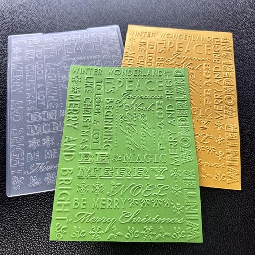 DIYology Christmas Sentiment Embossing Folders for Card Making, Xmas Blessing Words Background Texture Embossing Folder Template for DIY Paper Crafts Scrapbooking Polymer Clay Decoration