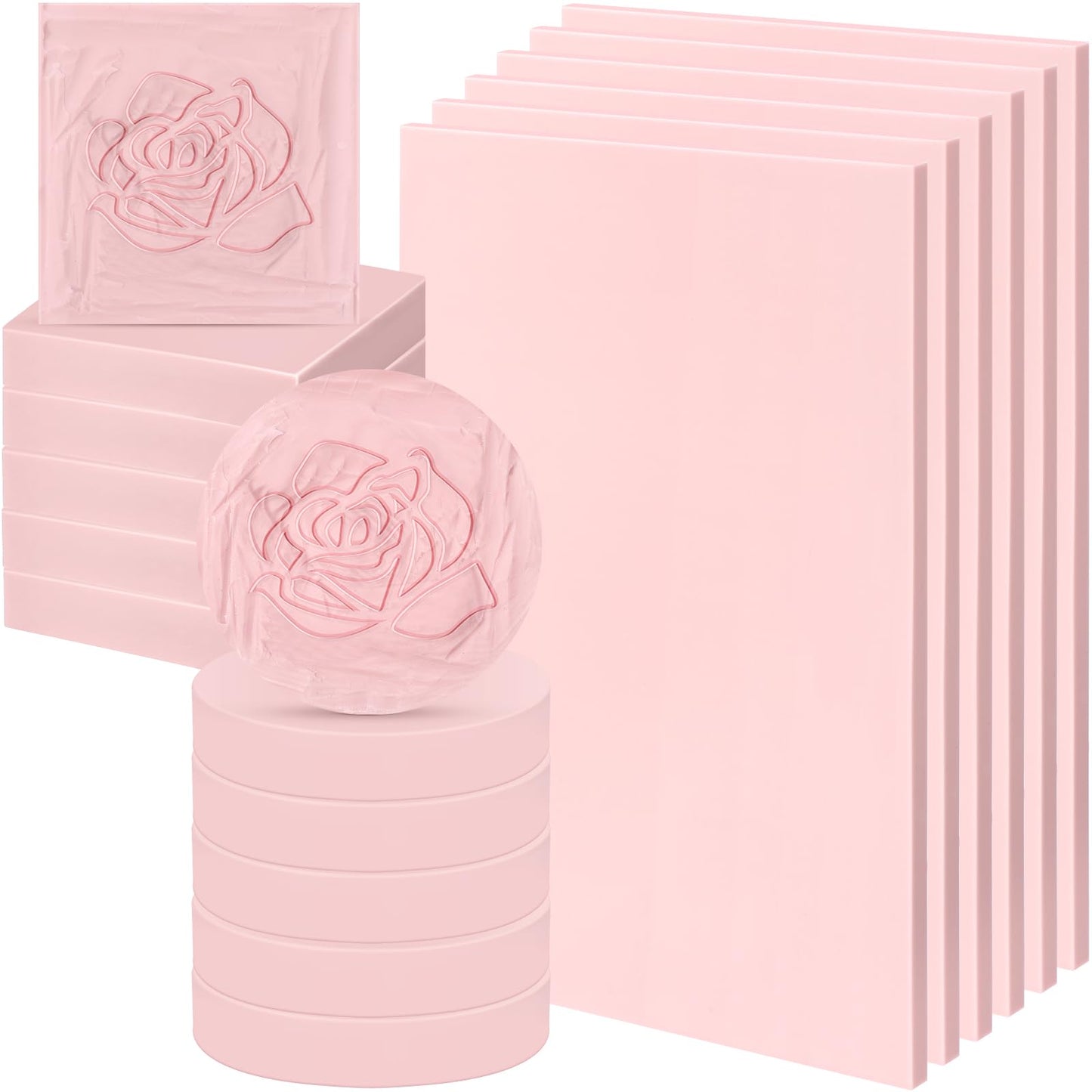 Innconee 18 Pcs Rubber Stamp Carving Blocks Linoleum Blocks 4"x6" and 2"x2" Round Square Rectangle Block Carving Kit for Stamp Crafts DIY Project(Pink)