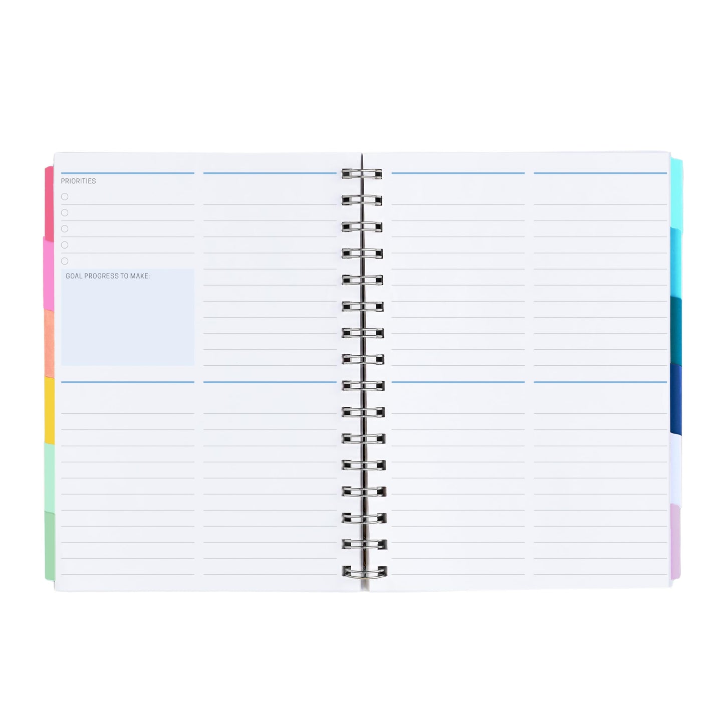 Inspired by Erin Condren A5 Undated Planner, Spiral Bound Daily & Weekly Planner with Monthly Tabs, Portable Organizer for Productivity, Goal Setting, Includes Sticker Sheets, Colorful Stripes Design