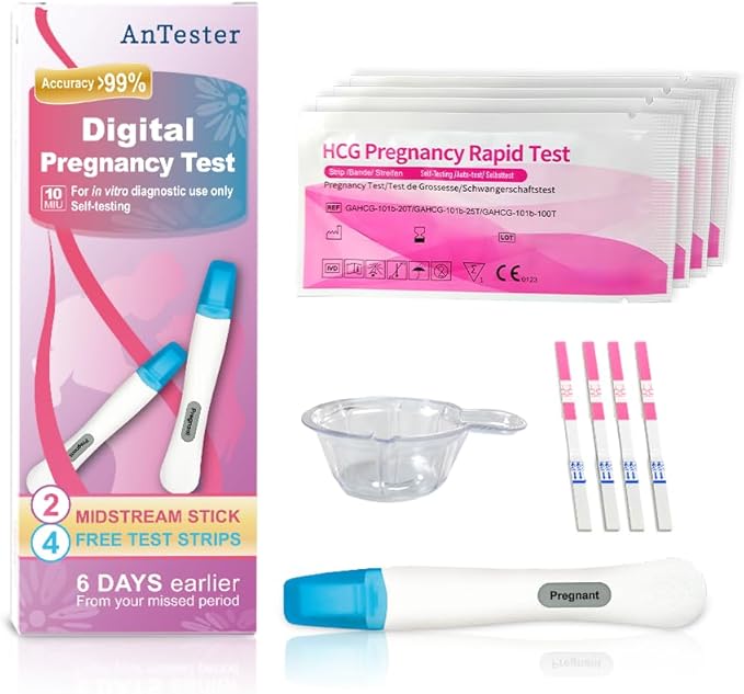 2X Early Digital Pregnancy Test Kit + 4X hcg Test Strips 10mIU/mL,at-Home Pregnancy Test Kit for Women with Easy-to-Read Results