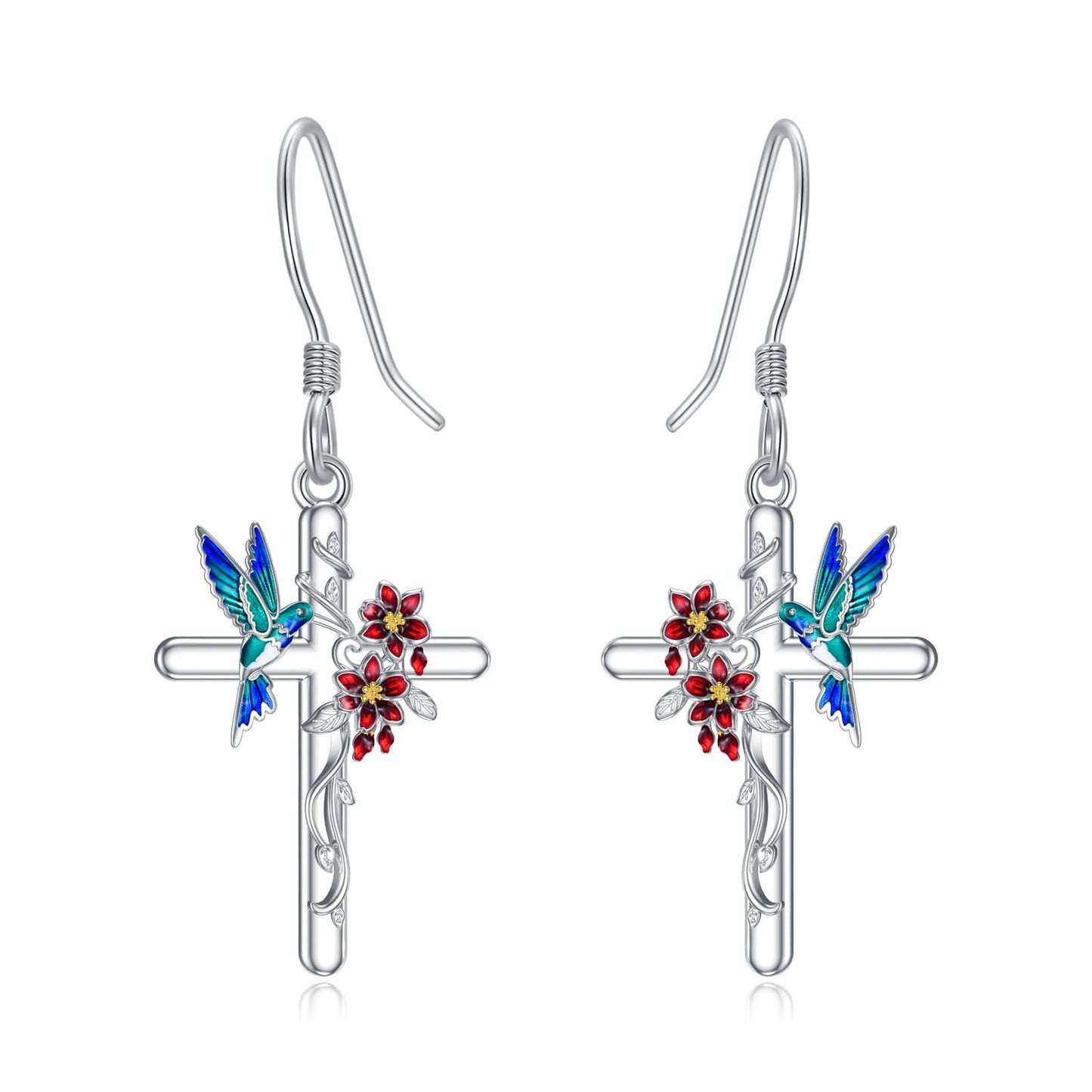 LONAGO Hummingbird Earrings for Women Sterling Silver Hummingbirds Cross Dangle Earring Jewelry Gift for Women