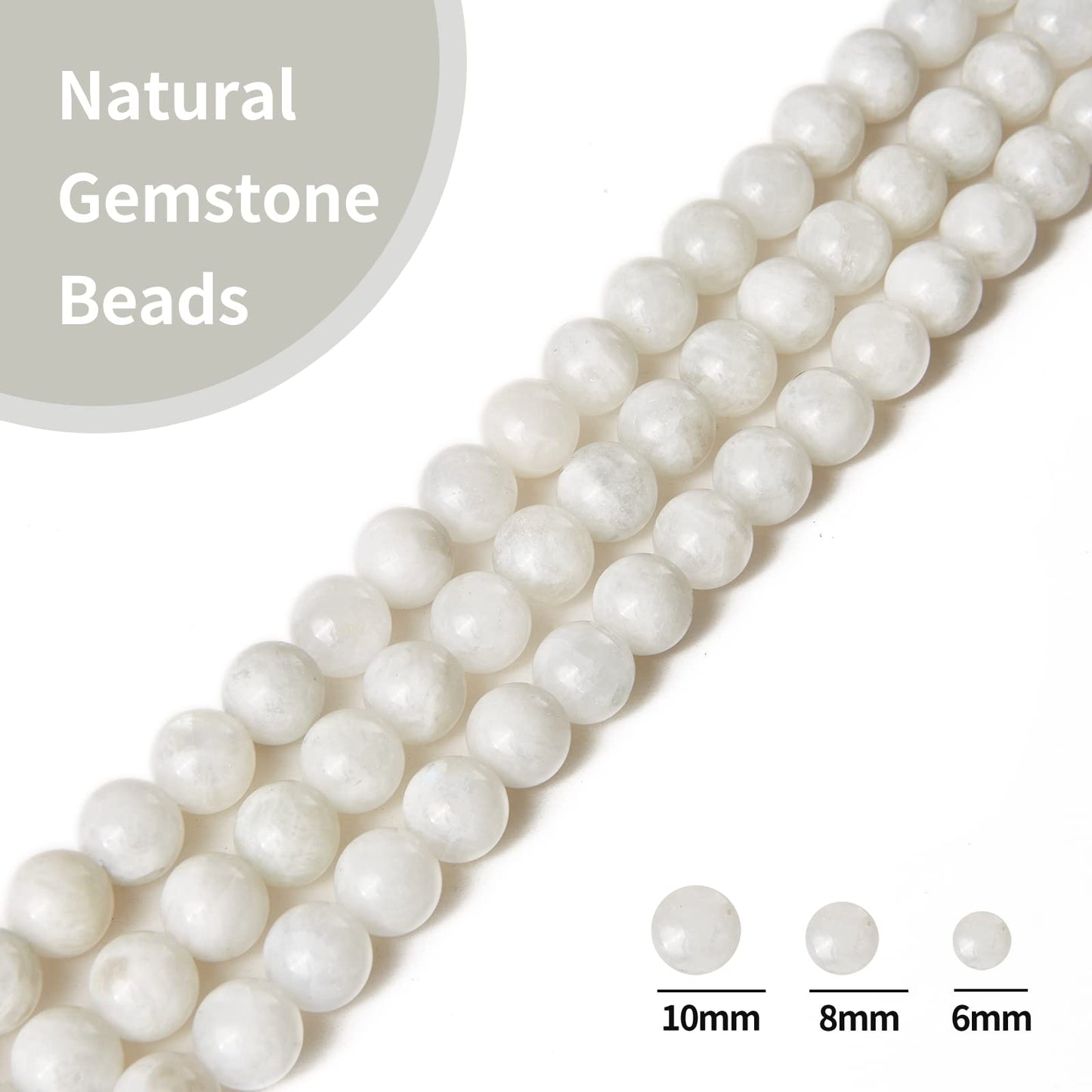 35pcs 10mm Natural Moonstone Beads Gemstone Beads Round Loose Beads for Jewelry Making