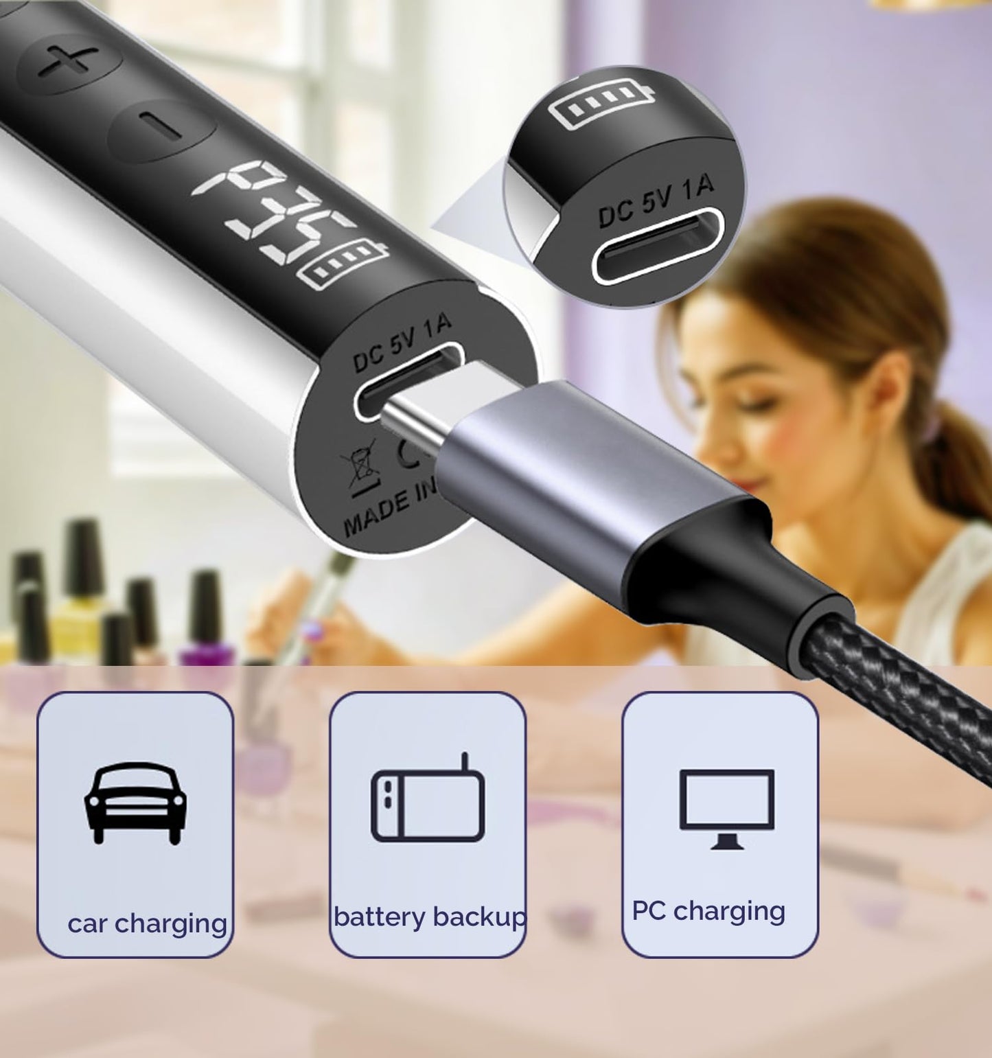 Lumcrissy Coreless Motor Cordless Nail Drill, Low Noise Electric File, Portable Nail Drill Machine for Acrylic Nails - Pearl White, 6H Rechargeable, 1100mAh, Ultra Quiet Professional Kit