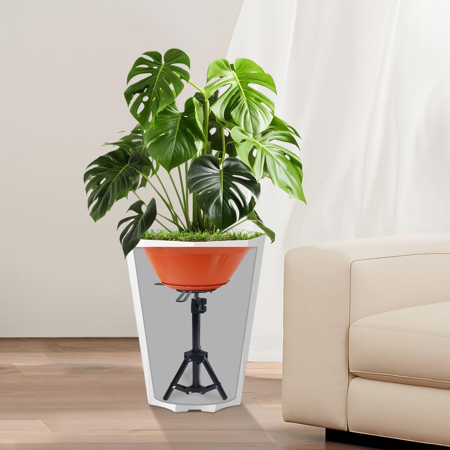 YUJIASH 1PCS Adjustable Planter Inserts Plant risers,Tall Tapered Plant Riser Fill Bottom，Planter Fillers for Large Pots，Indoor and Outdoor （12-21" Rise，4-12" Top）