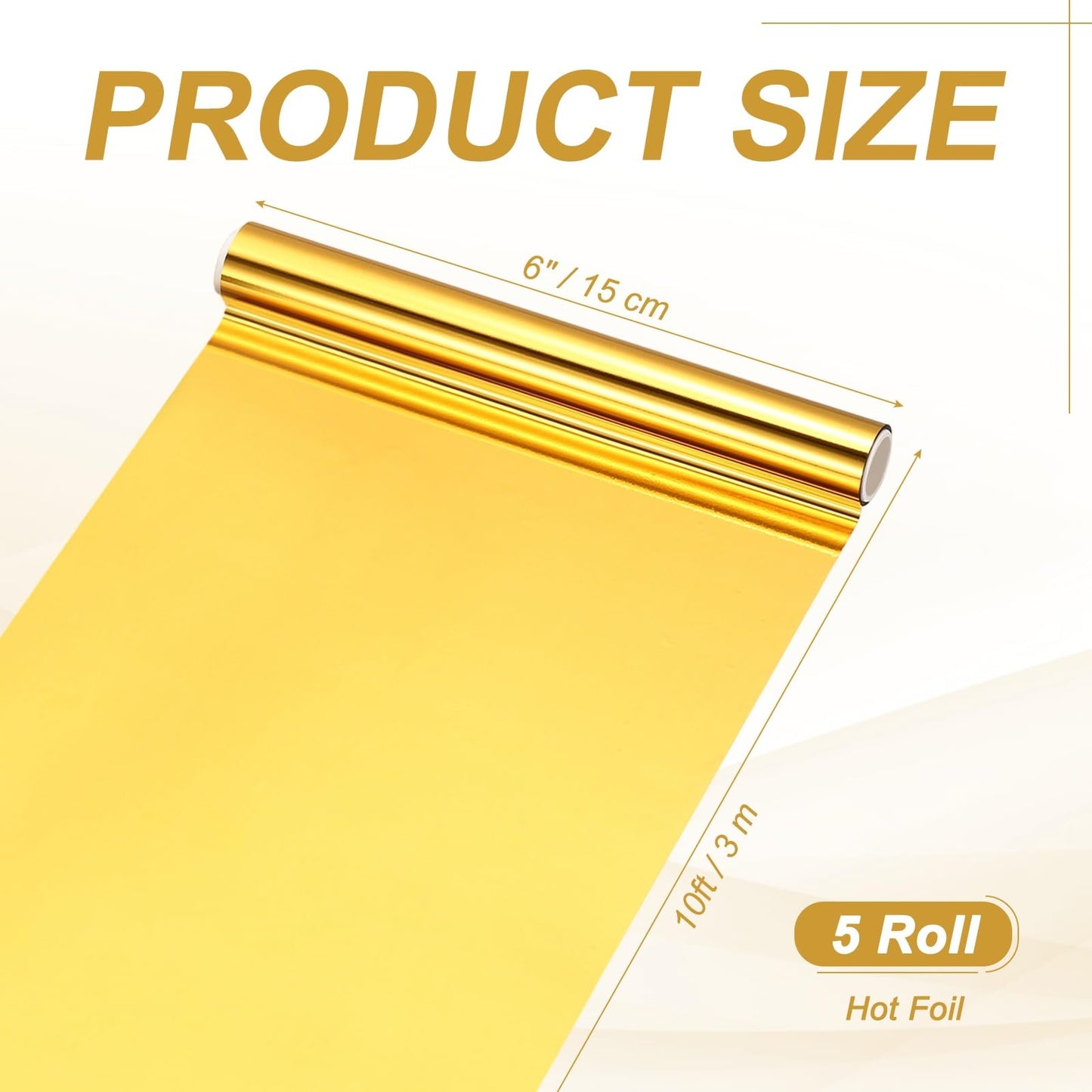 MECCANIXITY 5PCS Heat Activated Foil Hot Stamping Foil Laser Toner Transfer Sheets for DIY Card Scrapbooking Making, 6" W x 10ft L, Gold