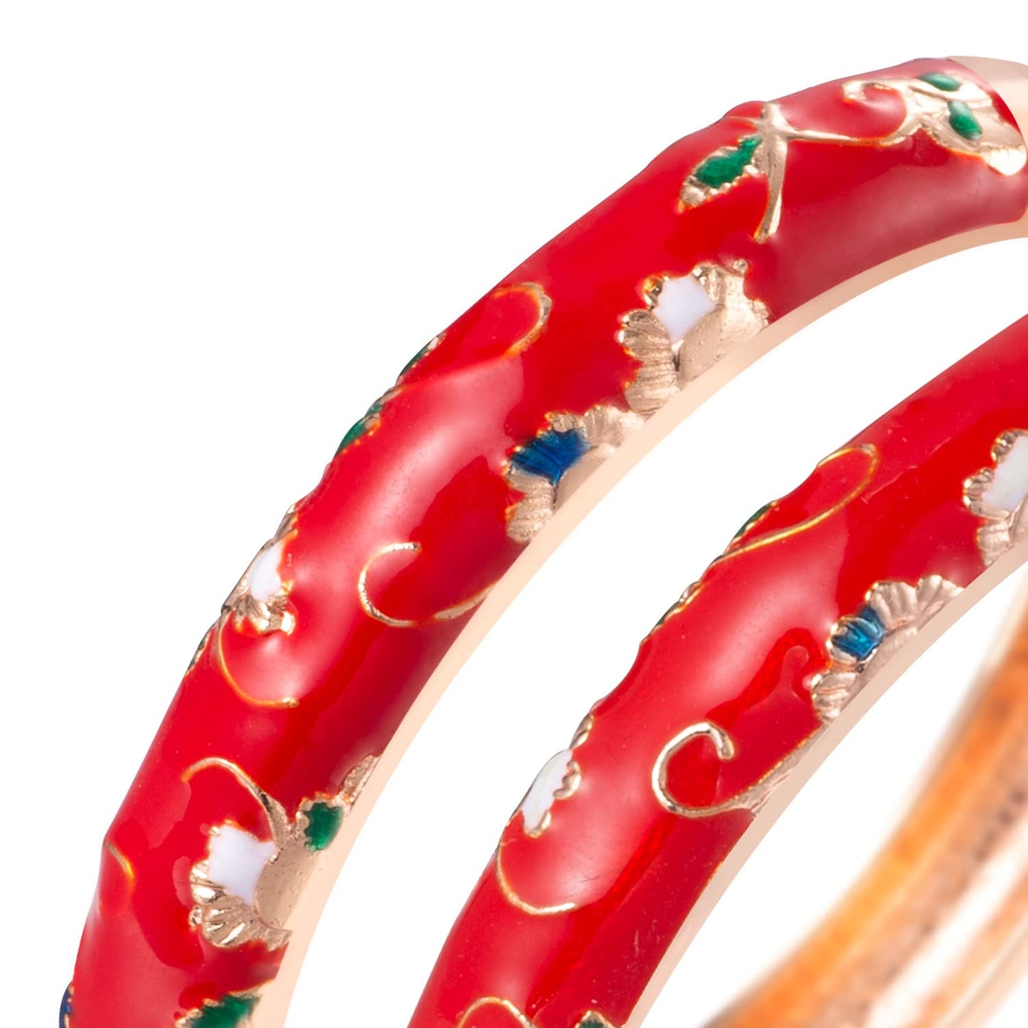 UJOY Handcrafted Cloisonne Bangle Bracelets Butterfly Enamel Metal Handcuff Jewelry Set Box Gift for Women 55A108-55B30 red