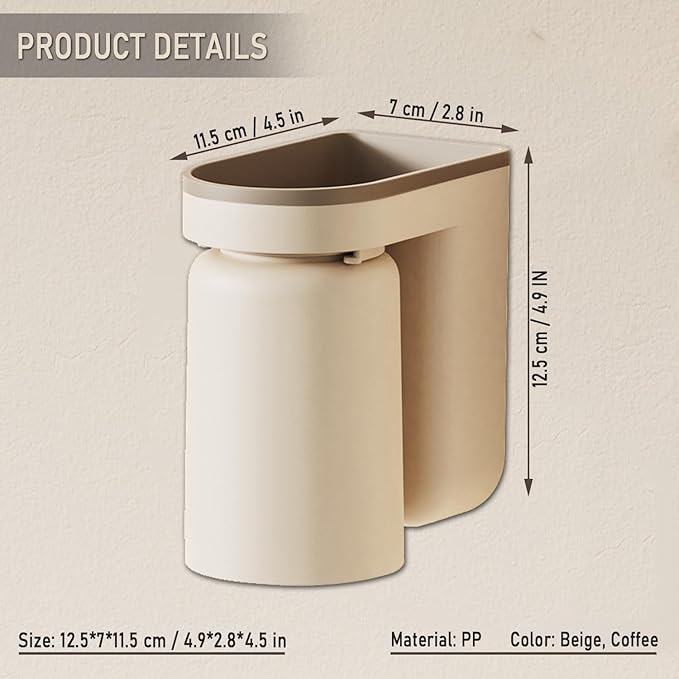 Toothbrush Holder Wall Mounted with Cup,2-in-1 Toothbrush Holders & Cups Set,Inverted Design for Easy Cleaning and draining,Stick-on Toothbrush Holder for Bathroom (Beige+Coffee)
