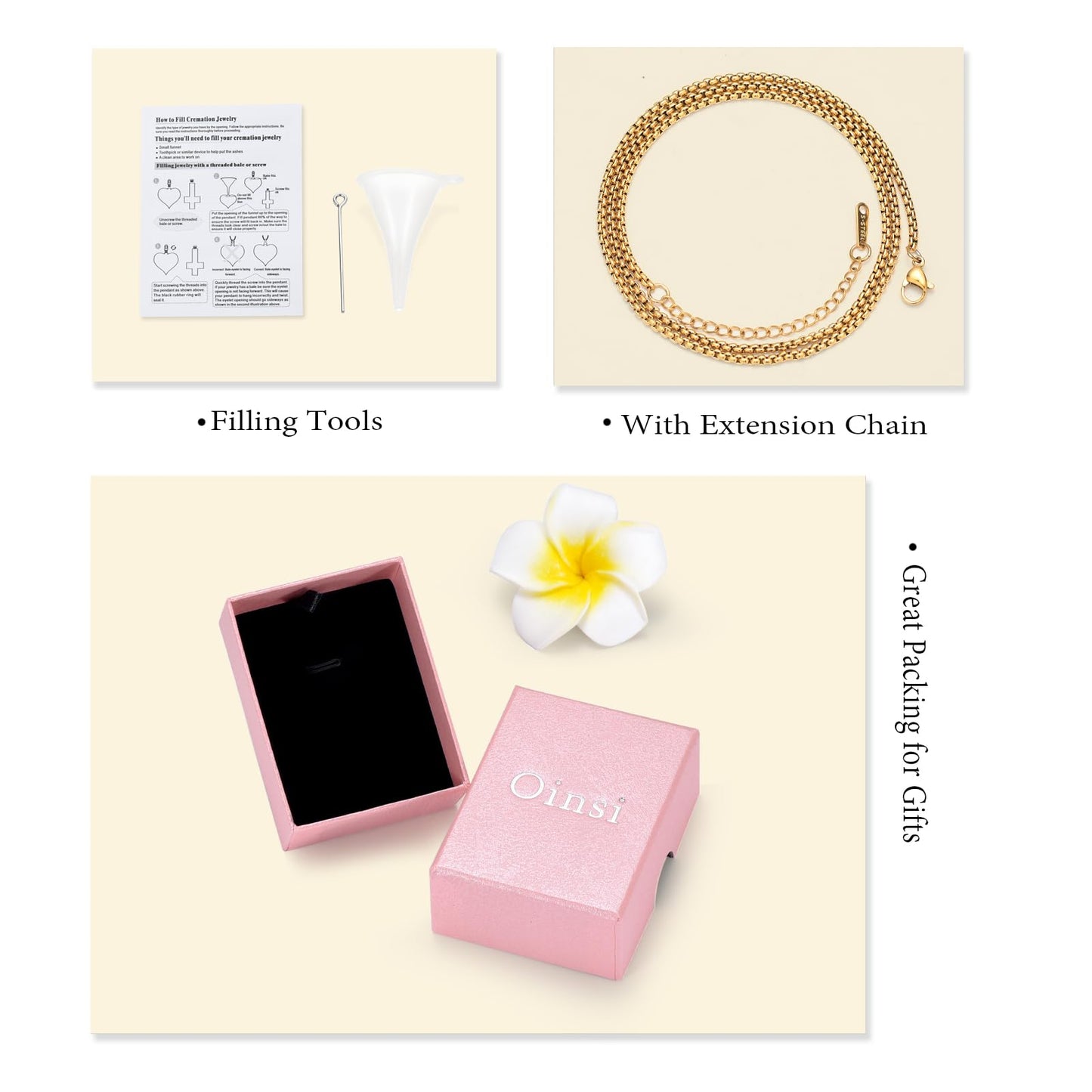 Oinsi Clear Glass Tube Cremation Urn Jewelry Ashes Holder Necklace Keepsake Memorial Pendant Including Box/Fill Kits