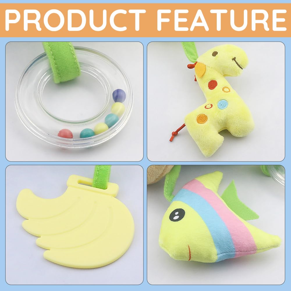 Caterbee Baby Car Seat Toys, Activity Spiral pram Hanging Toys with Rattle for Infant (Elephant)