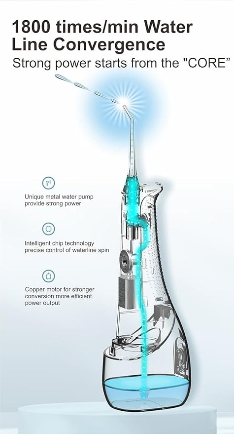 Cordless Water Flosser Oral Irrigator, 10oz Tank 4 Modes 1800 Pulses/Min IPX7 Waterproof, for Braces Care & Sensitive Gums, 4 Jet Tips Type-C Charging(White)