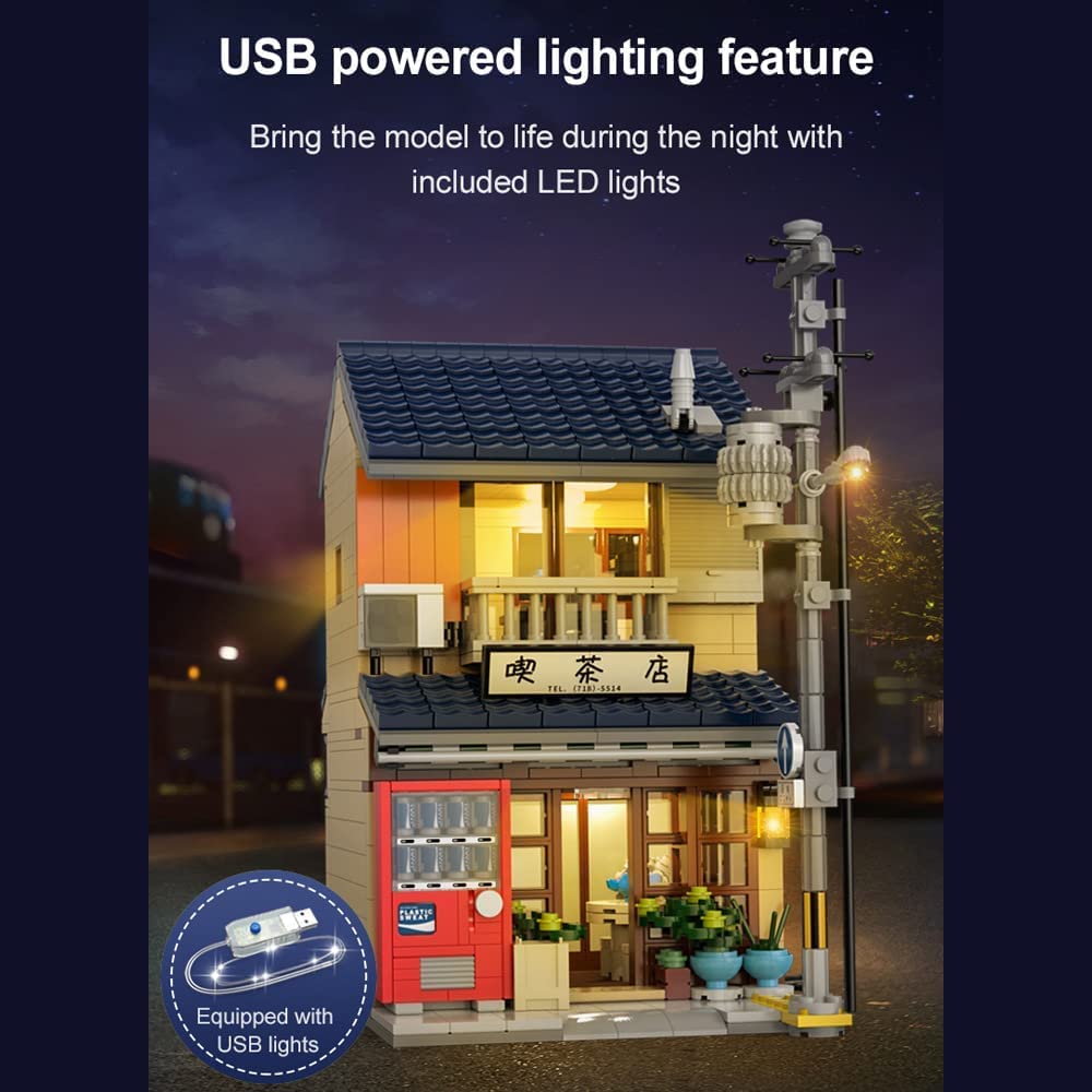 MISINI C66010W Japanese Tea House Building Blocks Set, MOC CADA Bricks Street View House Building Kit with Lighting Set, Awesome Building Toys Gift for Kids and Adults(1200 pcs)