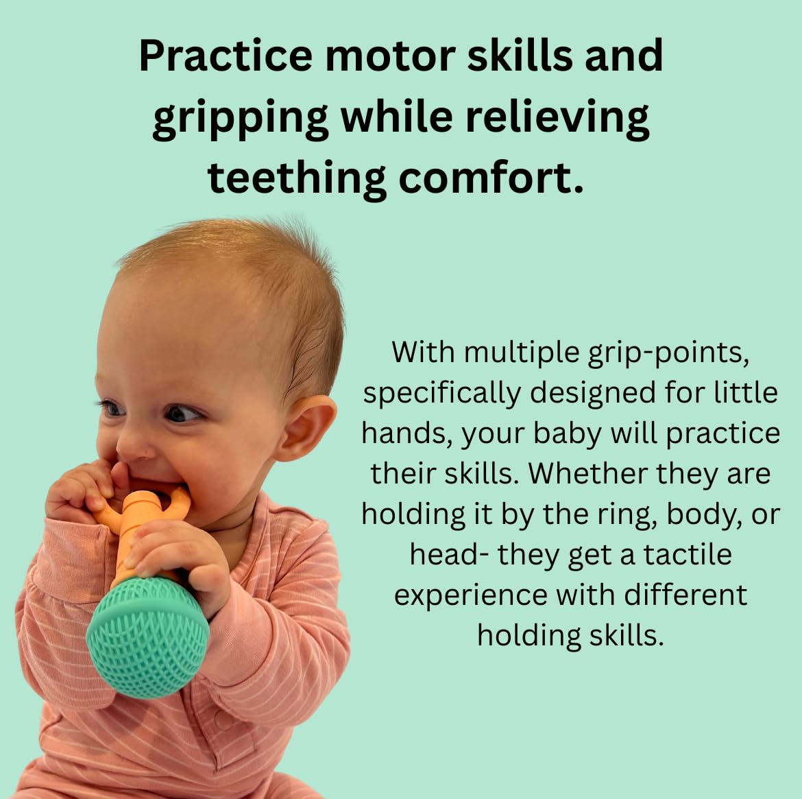 Microphone-Shaped Silicone Baby Teether - BPA Free, with Rattle, Musical/Singing Toy, Dishwasher & Freezer Safe, Easy-to-Grip Teething Shaker Toy for Newborns, Infants, Toddlers. (Teal Peach)