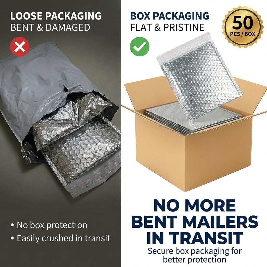 50 Pack 10x12 Inch Thermal Insulated Bubble Mailers for Cold Shipping, Metallic Silver Foil Padded Envelopes, Self-Seal Water-Resistant Cushioned Shipping Bags