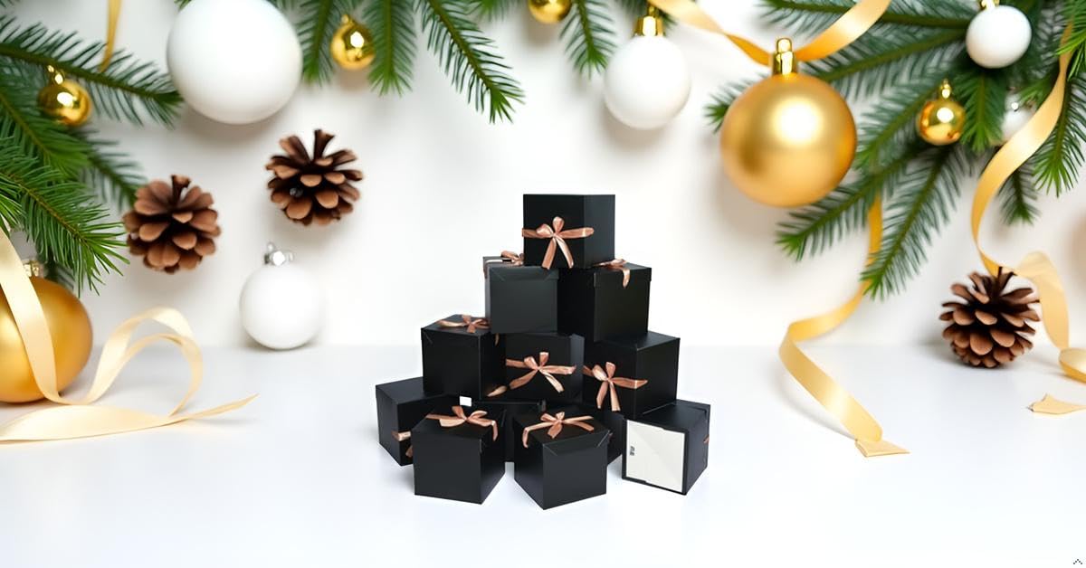 GP SUP 12 Pcs Black Boxes with lids,Beautiful Squared Boxes with Lids Perfect for Weddings, Birthday, Christmas, Valentines Day(Black, 6x6x6 Inch)