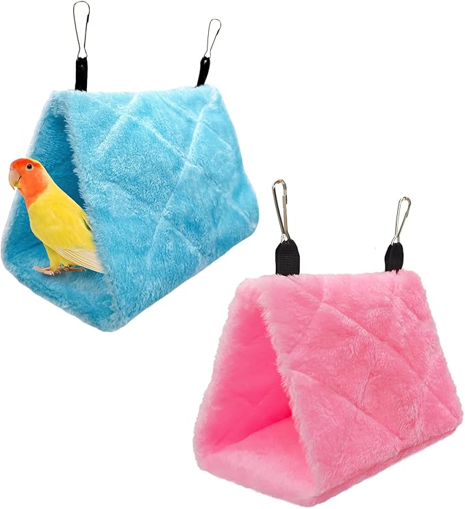 2Pcs Bird Tent Plush Hammock Warm Hut Hanging Nest for Cage 9.4''X5.9''X7.0'' Large Snuggle Sleeping Bed Parrot Hideaway Cave for Eclectus Parakeet Cockatiels Cockatoo Lovebird