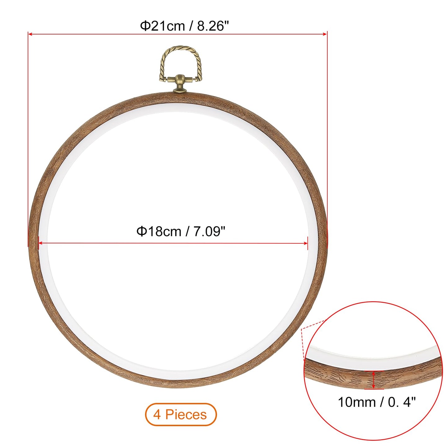 PATIKIL 7inch Embroidery Hoop, 4pcs Cross Stitch Hoop Rubber Imitated Wood Circle Frame Ring for Embroidery Art Craft Sewing Ornaments Hanging Decoration