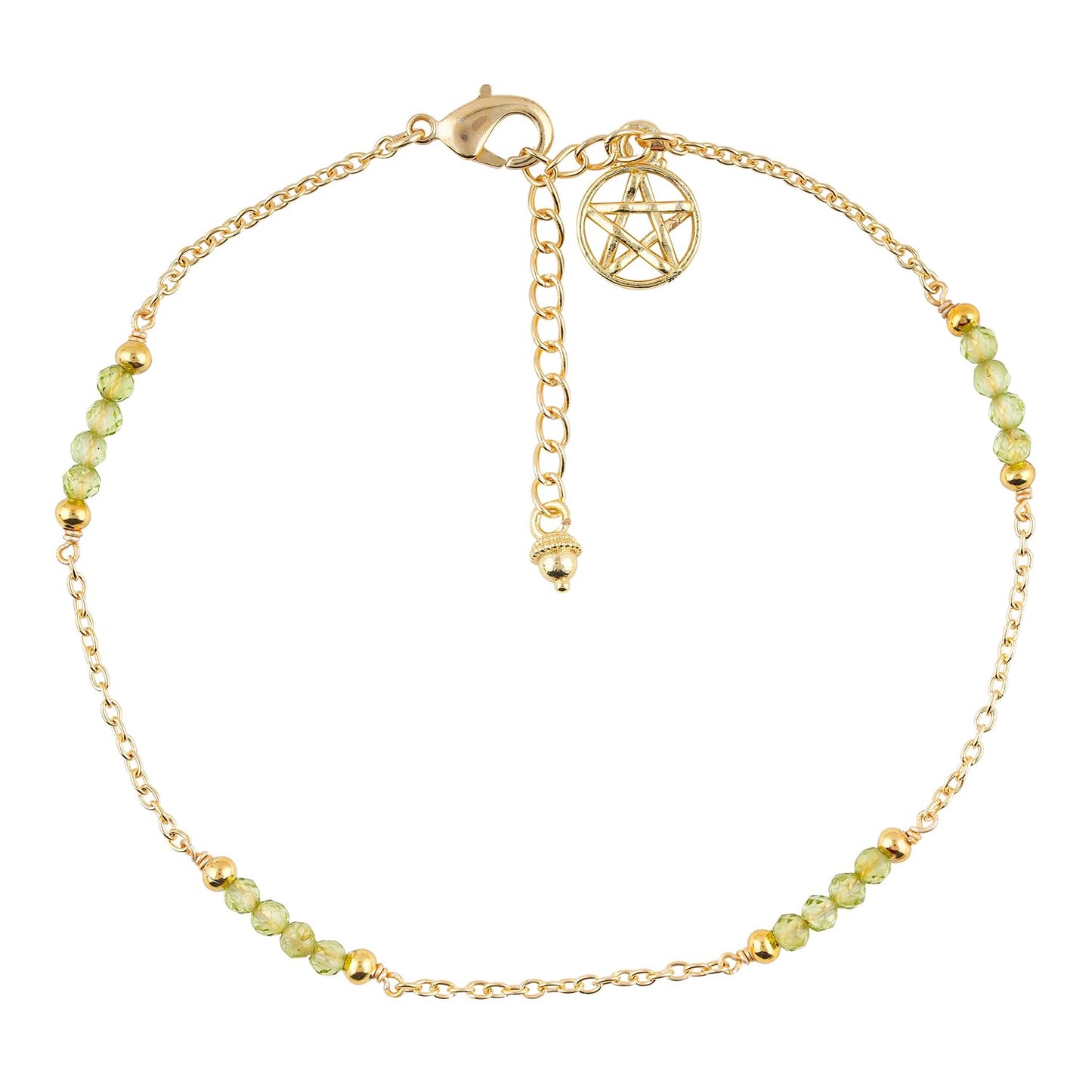 CRYSTALINES Natural Peridot Gemstone Beads, Handmade Station Dangle Star Charms Anklet, 14K Gold Plated, Adjustable Fashion Boho Jewelry for Women, Healing Crystals, Christmas Gift