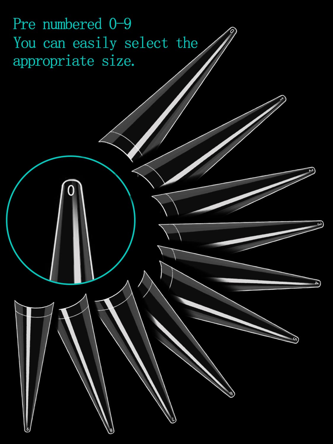 500pcs XXL Stiletto Nail Tips, Clear Half Cover Stiletto Nail Tips for Acrylic Nails, 10 Sizes False Nail Tips for Nail Extension with Box