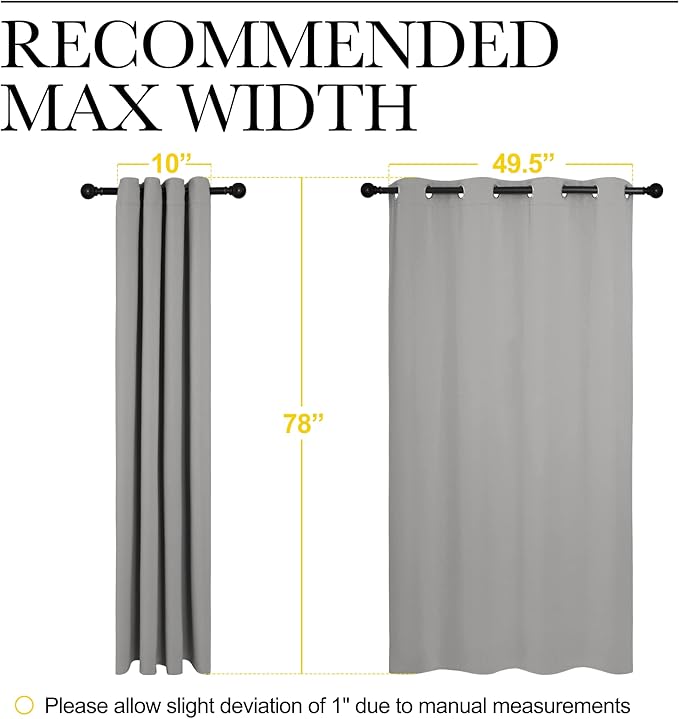 NICETOWN Silver Grey Room Darkening Curtain Panels 78" Long for RV, Play Room, Studio, Heat Block Out and Keep Warm Drapes Window Treatment Drapes for Doorway Entryway Patio (55" Width, 2 Panels)