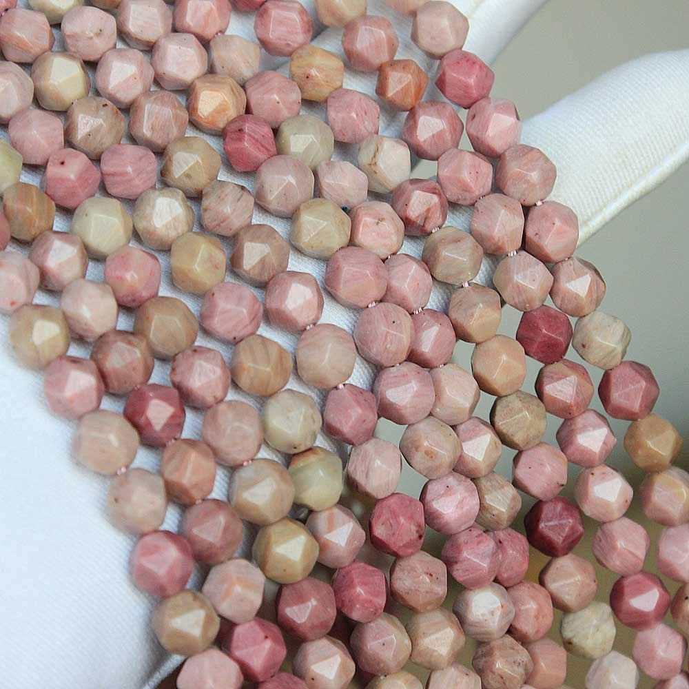 MJDCB Best Sellers Natural Stone Beads Faceted Polygon Rhodonite Crystal Energy Stone Healing Power for Jewelry Making(8mm)