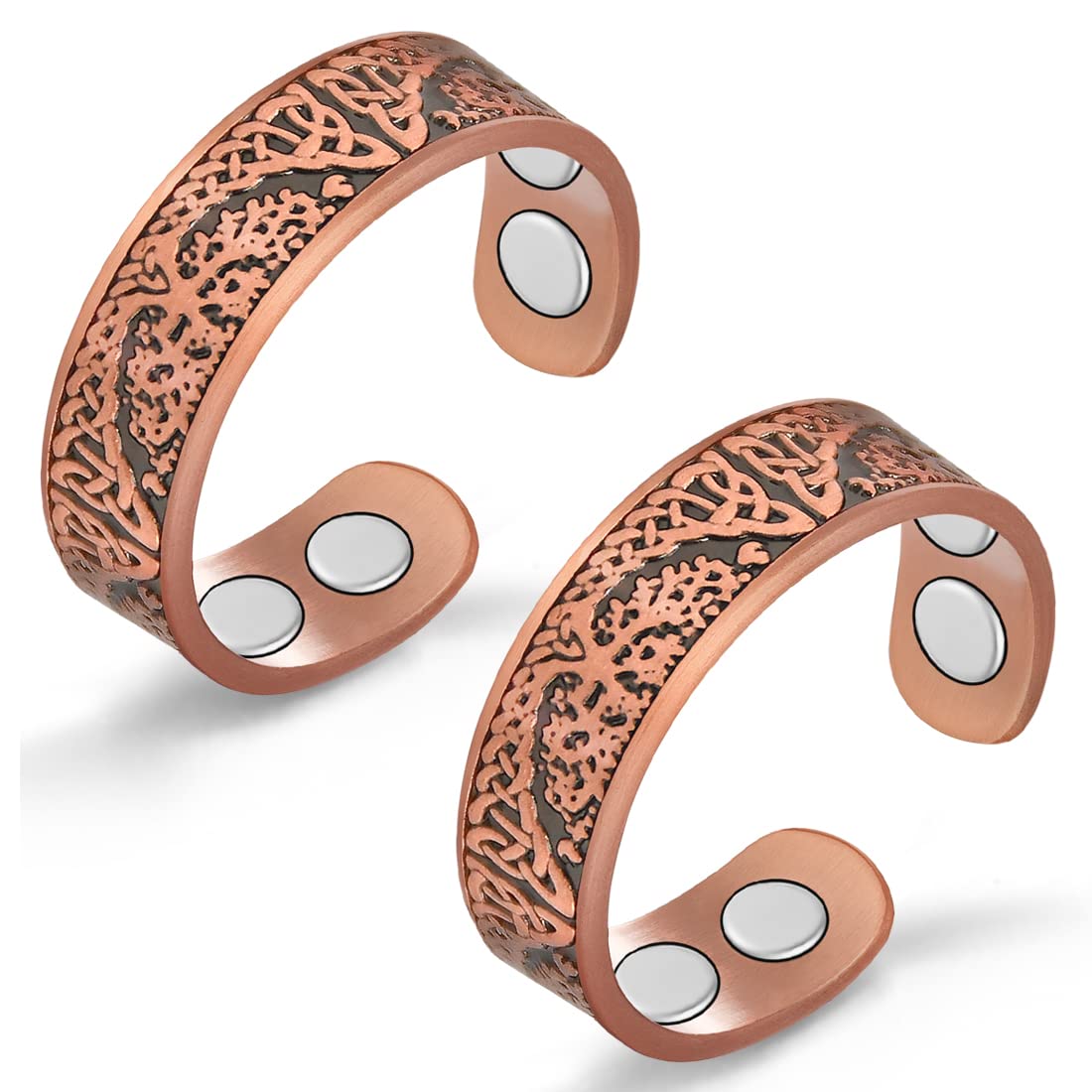 Cigmag 2PCS Copper Rings for Women Adjustable Solid Pure Copper Ring with Present Box (Tree of Life)