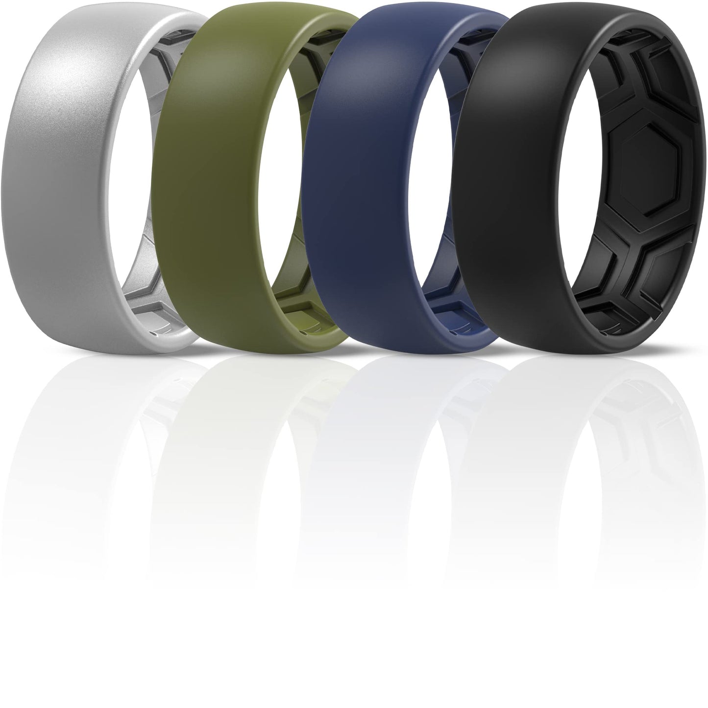 ThunderFit Men's Patterned Silicone Rings, 8mm Wide 2.2mm Thick Rubber Bands,Variety Multipack 1,4,7