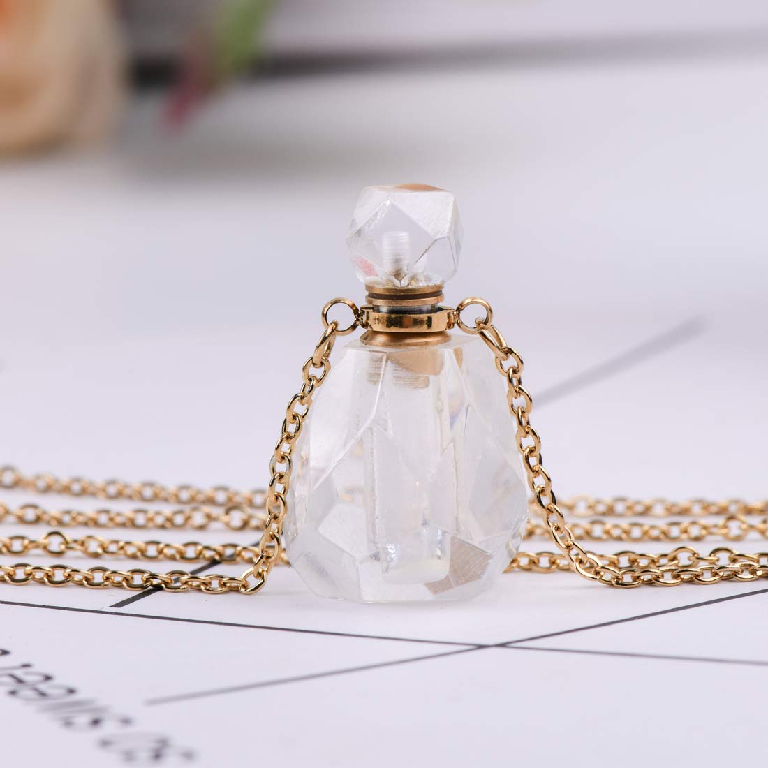 YGLINE Natural Gemstone Crystal Irregule Shape Healing Crystals Chakra Stones Perfume Bottle Necklace