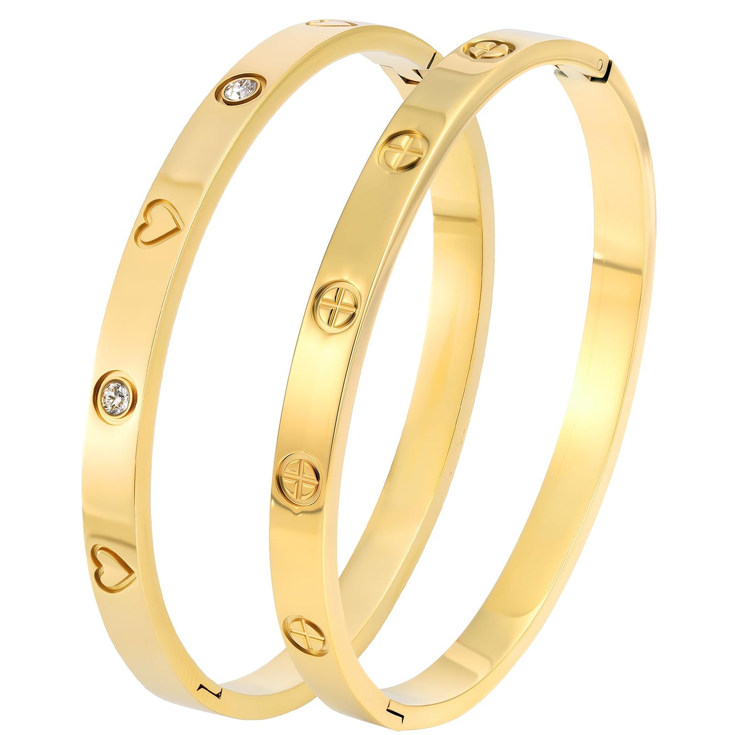 Camhanno 18K Gold Plated Stainless Steel Cuff Bracelet & Love Friendship Screw Bangle Bracelet Set for Women with Gift Box (2Pcs Gold Set Style 5)
