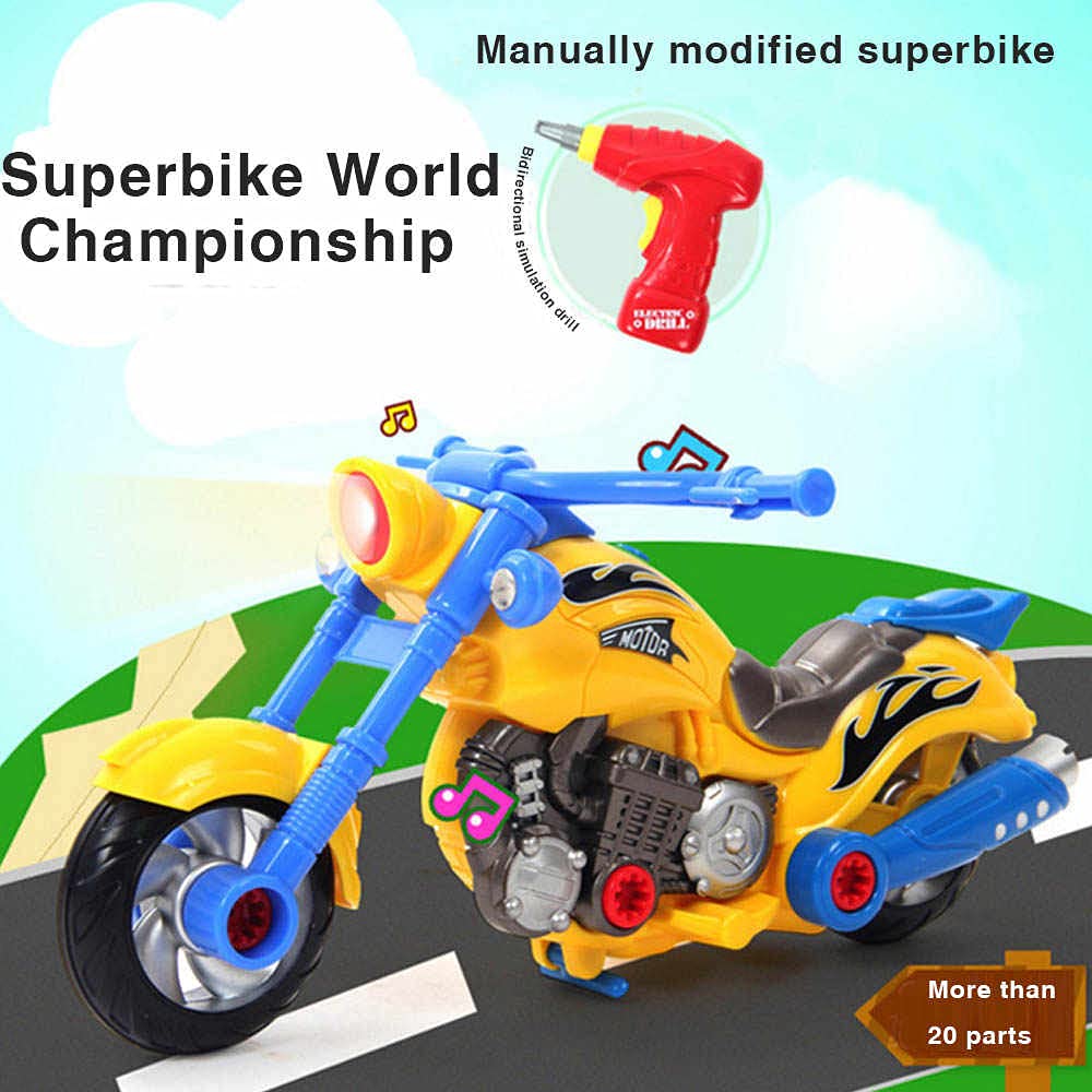Take Apart Toy Vehicles with Electric Power Drill, Sounds & Lights – Build Your Own STEM Construction Kits for Kids Ages 3-5 (Motorcycle)