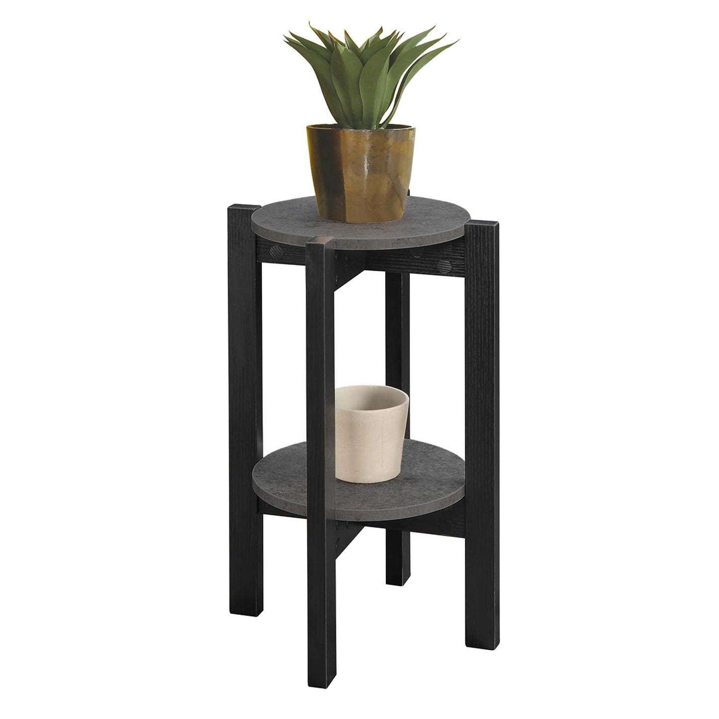 Convenience Concepts Newport Medium Plant Stand, Faux Cement / Black