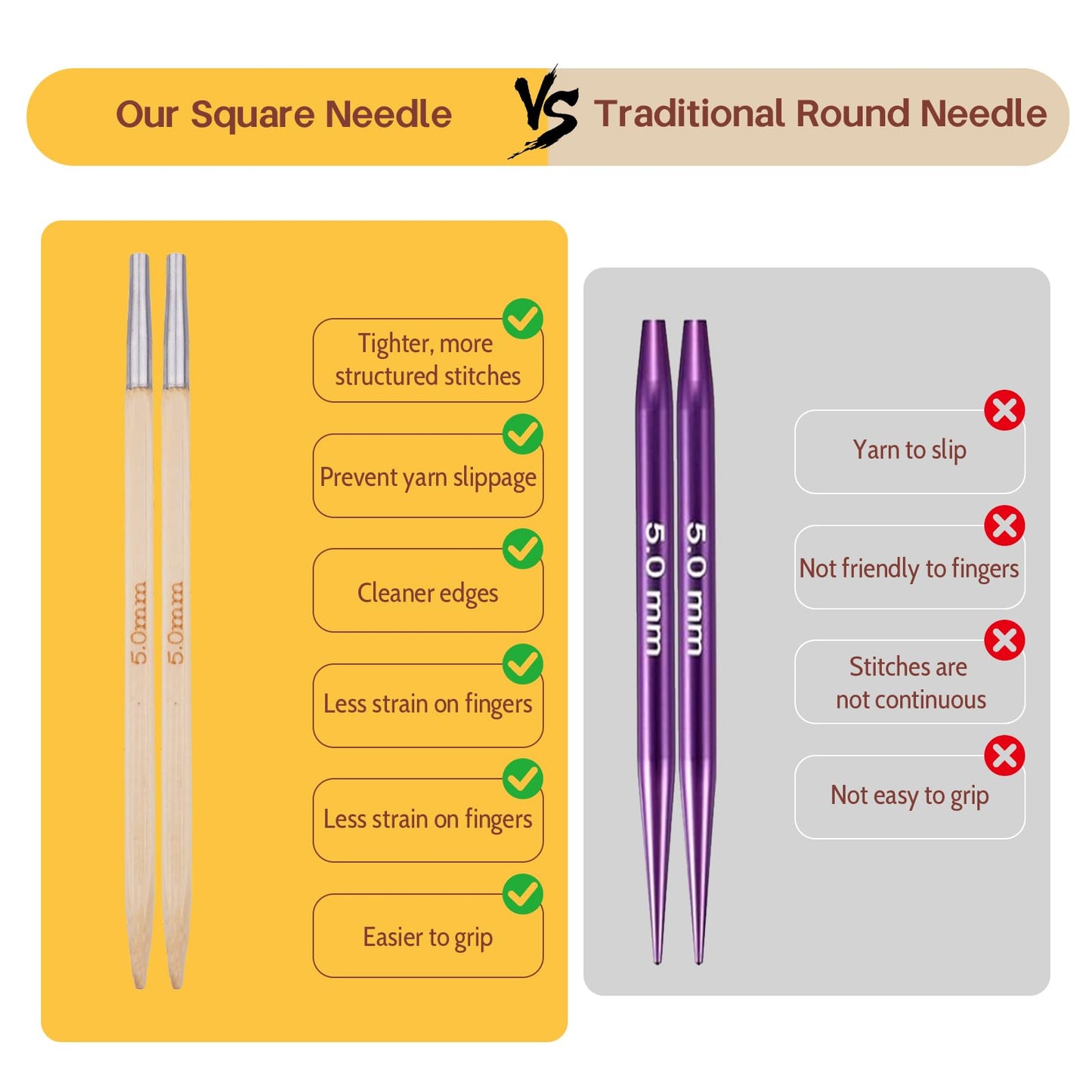Mdoker Bamboo Knitting Needles Set with Case Interchangeable Circular Knitting Needle with Flexible Cables,9 Pairs Square Round Knitting Needles Cubic Circular Needle for Beginner,DIY Crafts,3.5mm-8mm