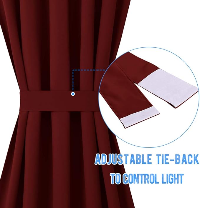 NICETOWN Sidelight Door Curtains - Thermal Insulated Blackout Window Curtains for French Front Small Shade for Side Patio Glass Christmas Door, Burgundy Red, W12 x L72 inch, 1 Panel