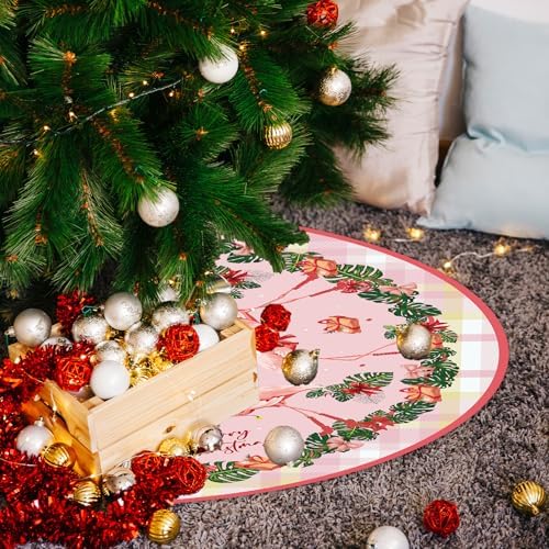 Flamingo Christmas Tree Skirt Pink Tropical Xmas Tree Mat Flamingo Holiday Ornaments for Home Seasonal Festive Christmas Party Decor