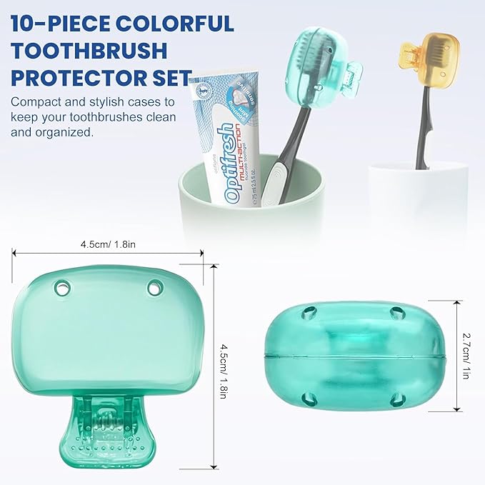 Zoyiancy 10pcs Toothbrush Cover, Toothbrush Protector Case, Travel Tooth Brush Head Pod Case, Toothbrush Cap Plastic Clip for Household Bathroom School (Pink, Purple, Orange, Yellow, Clear)