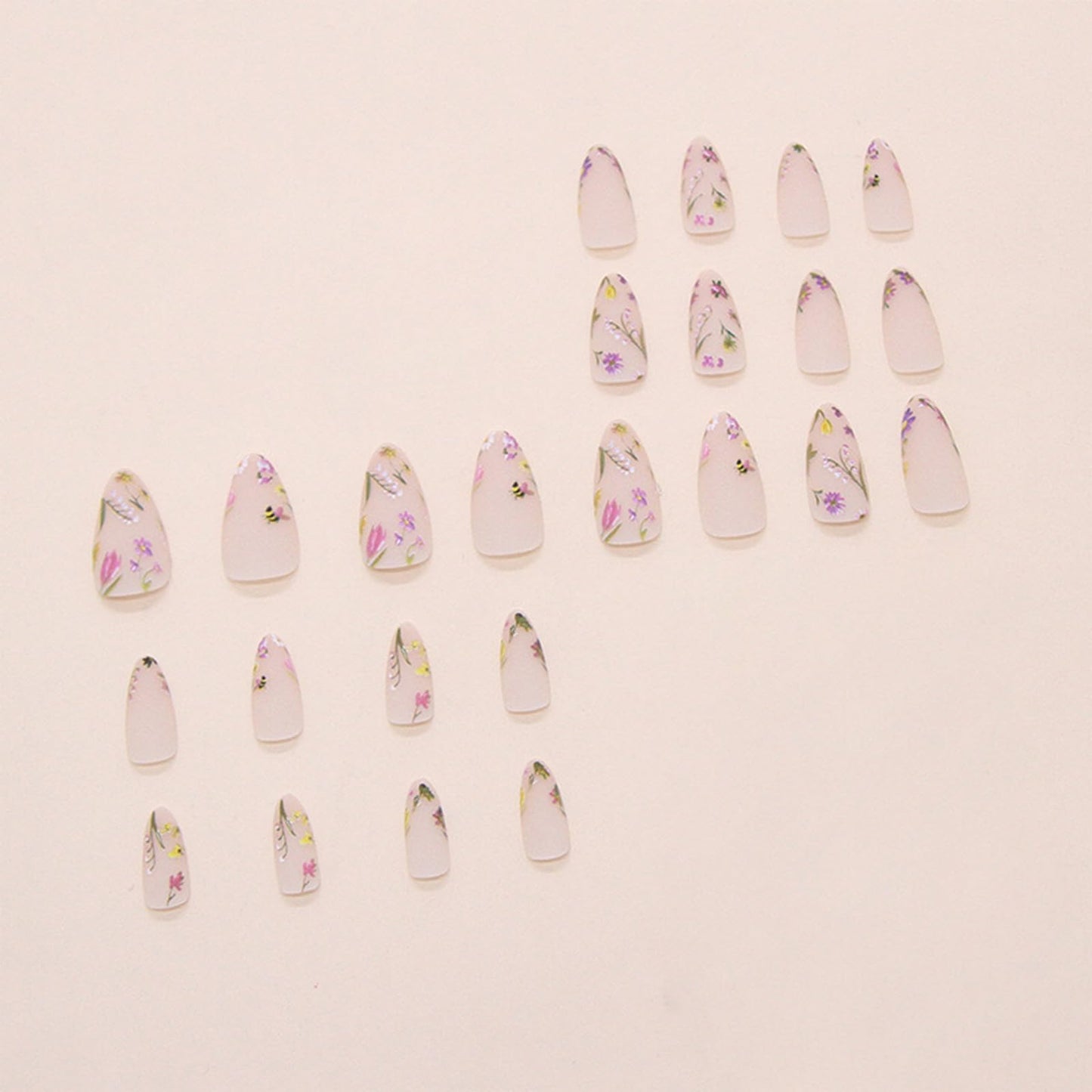 IMRAIN Press on Nails Almond Medium Fake Nails with Flower Designs Glue on Nails Matte Full Cover Acrylic False Nails Summer Cute Floral Stick on Nails for Women