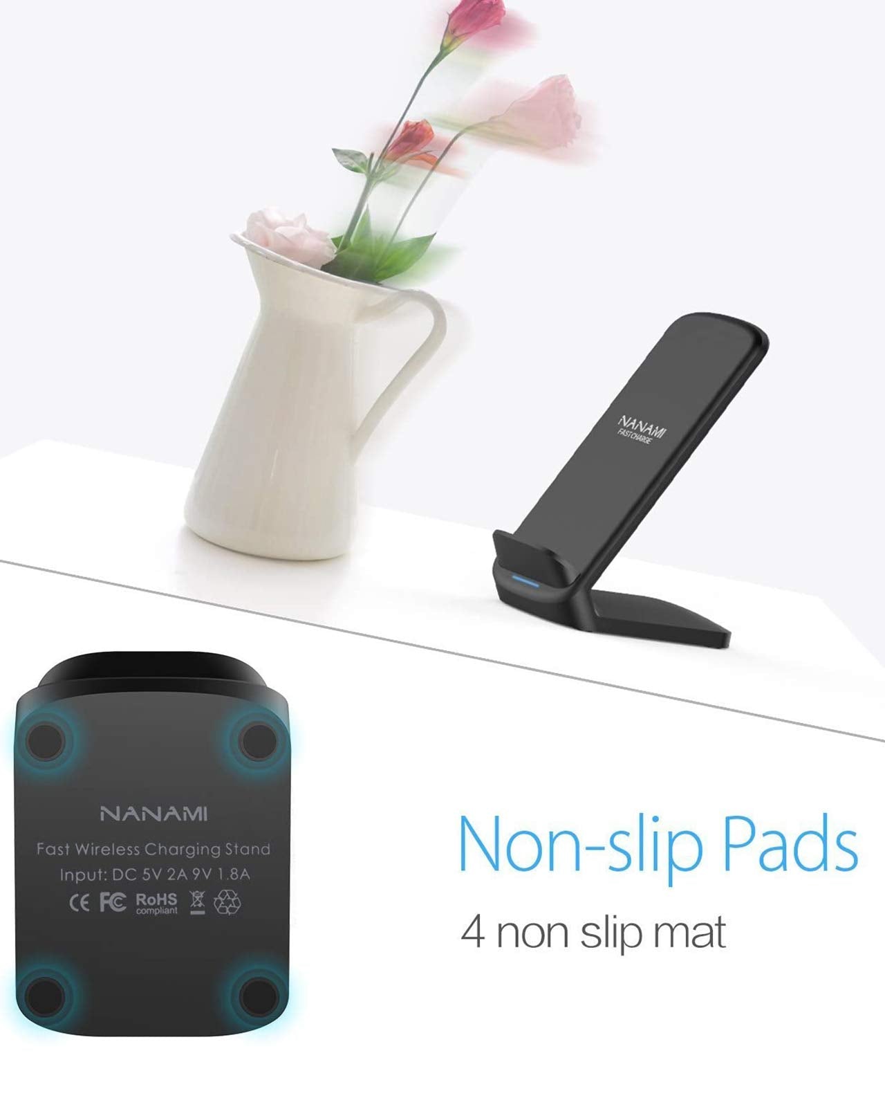 NANAMI Upgraded Fast Wireless Charger, Wireless Charging Stand Compatible with Samsung Galaxy S26/S26+/S25/S24/S23/S22/S21 & Phone Charger Dock for iPhone 17/17 Air/16/16 Plus/16 Pro/15/14/13/12