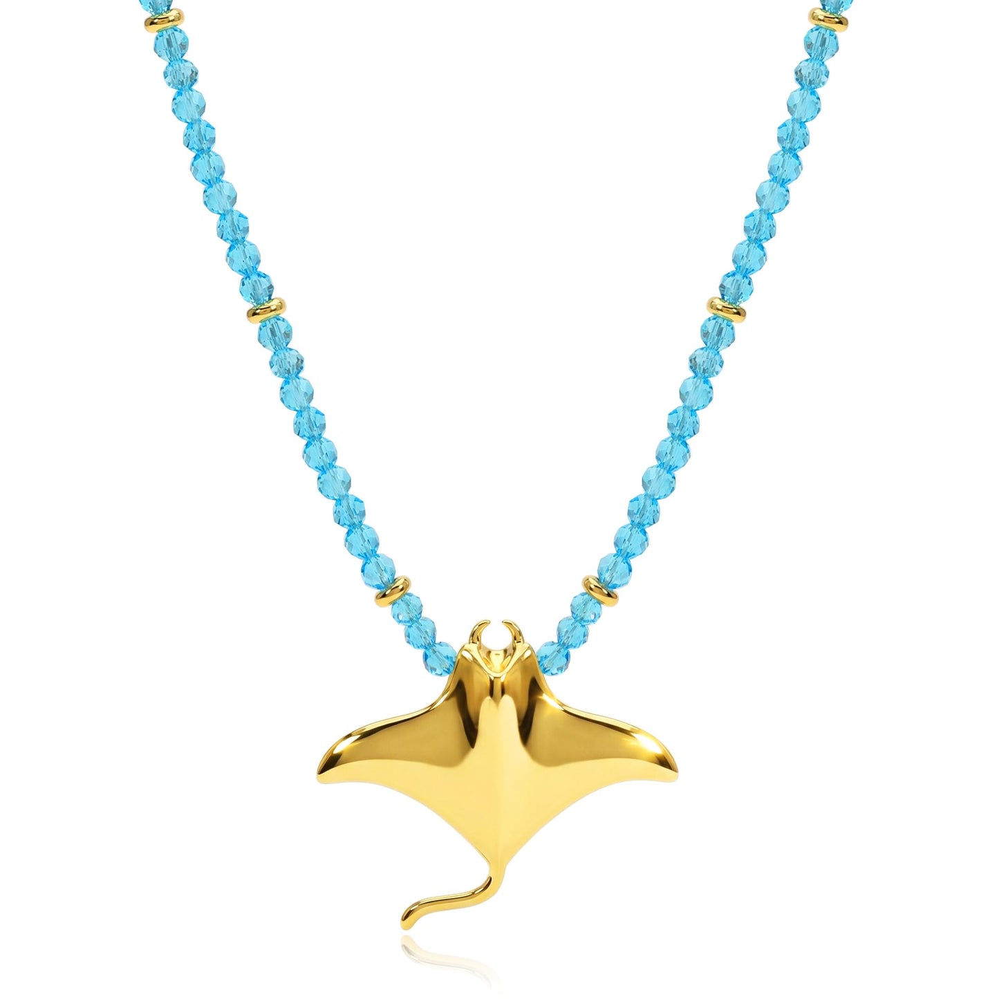 Seashell Starfish Necklace for Women Conch Shell Summer Pearl Beach 14k Gold Layered Dainty Choker (Manta Ray)