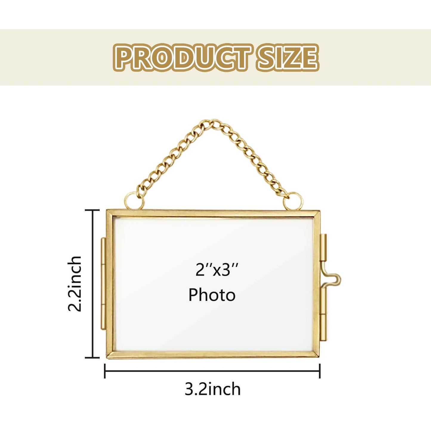 4Pcs Double Glass Frame for Pressed Flowers, 2x3 inch Picture Frame Mini Brass Wall Hanging Photo Floating Frame with Chain for Plant Specimen Artwork Display Home Wall Decor (Gold, Horizontal)