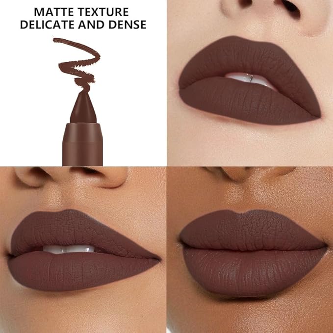 BINGBRUSH 2 in 1 Lip Liner and Lipstick Combo, Matte Lipstick Long Lasting Waterproof Lip Pencil Crayon, Smudge Proof Lip Stain,Hign Pigmented Women’s Makeup (06#Midnight Mocha)