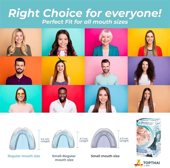 Custom-Fit Moldable Mouth Guard for Teeth Grinding and Clenching, Trimmable and Comfortable Fit - Pack of 6 in 3 Sizes for Kids, Teens, and Adults