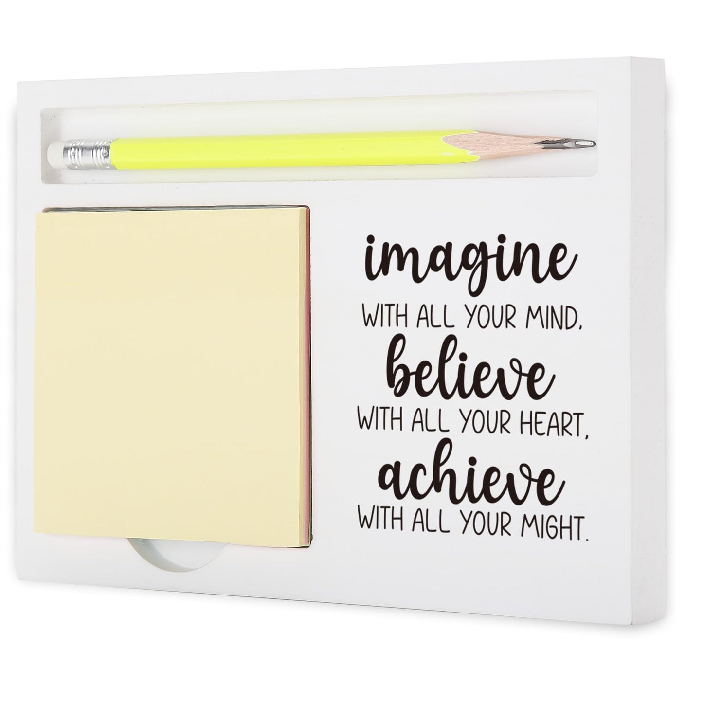 Positive Affirmations Imagine Believe Achieve Sticky Note Holder, Inspirational Desk Organizer for Teacher Coworker Graduate, Motivational Gift for Office Classroom Note Pad Holders KBB03