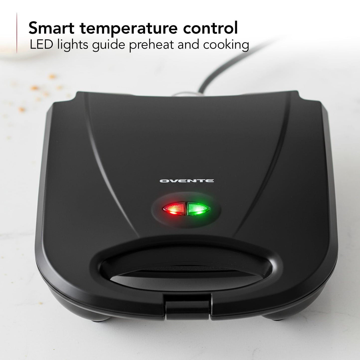 OVENTE Electric Panini Press Grill with Nonstick Plates, LED Indicator Lights, Thermostat Control, Compact Sandwich Maker Perfect for Cooking Breakfast, Steaks, Eggs Snacks & More, Copper GP0110CO