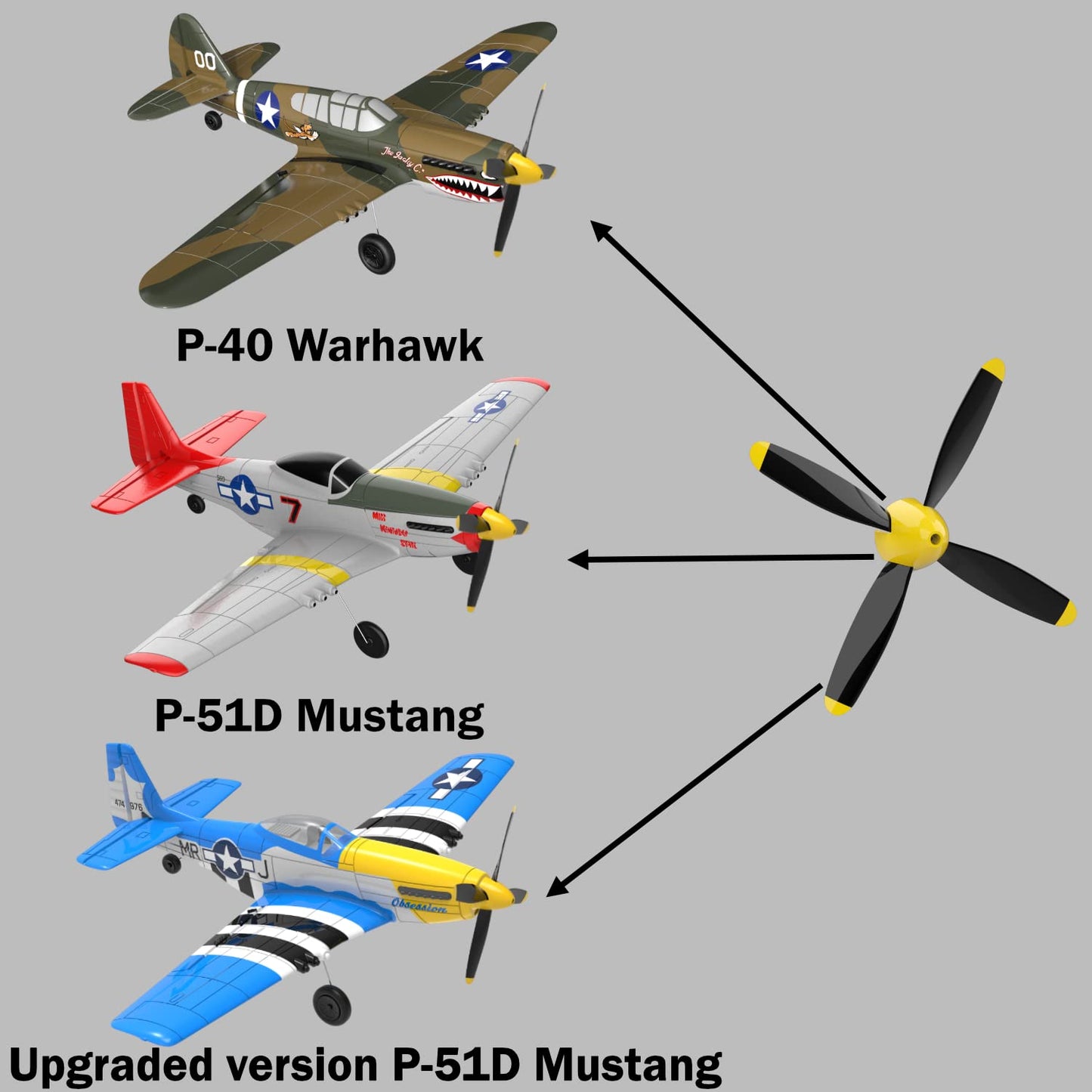 LEAMBE 3 Sets of 4-Blade Propeller Spare RC Plane Propellers Compatible with P51 Mustang & P40 Warhawk Remote Control Airplane Nose Cone