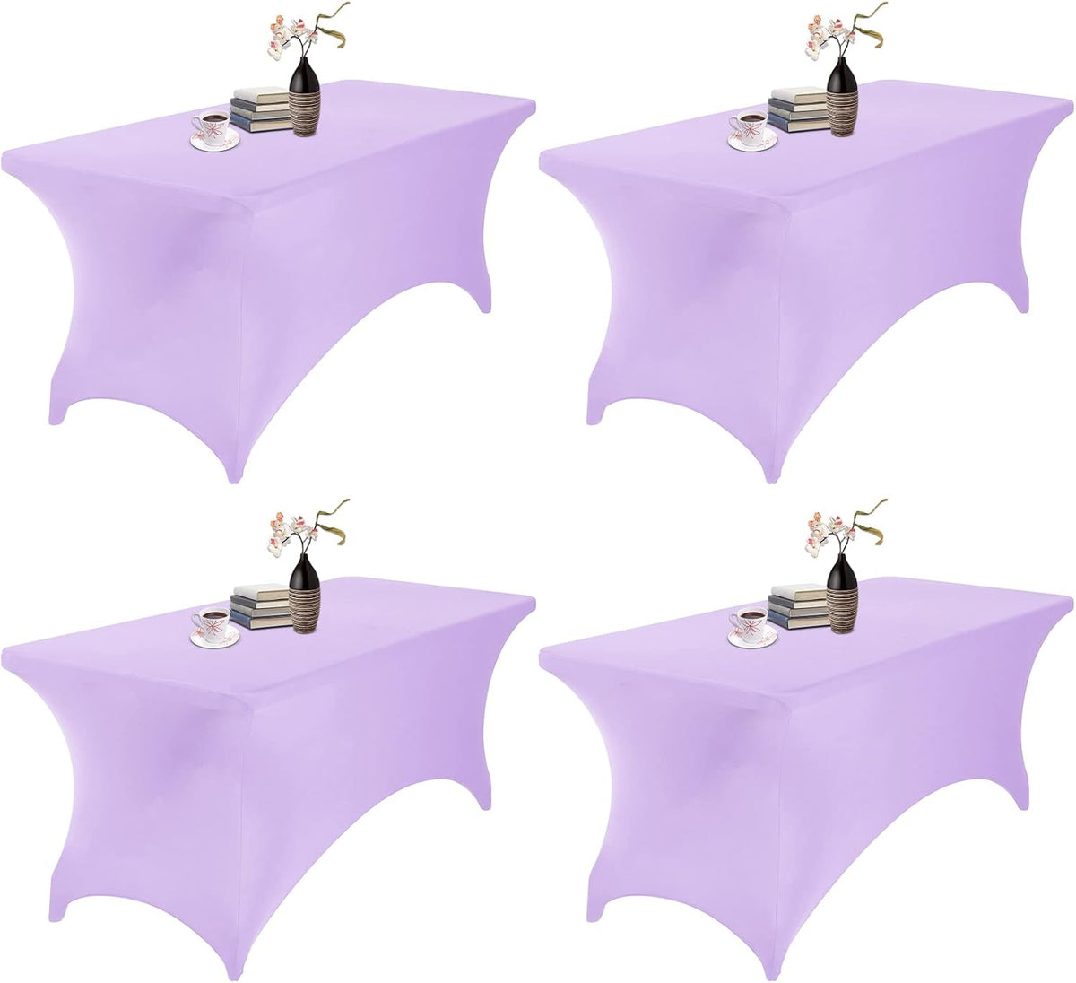 4Pack Spandex Waterproof Table Covers 6ft，Spandex 6ft Waterproof Table Cover for Party,Wedding, Banquet, and Events(Lavender)