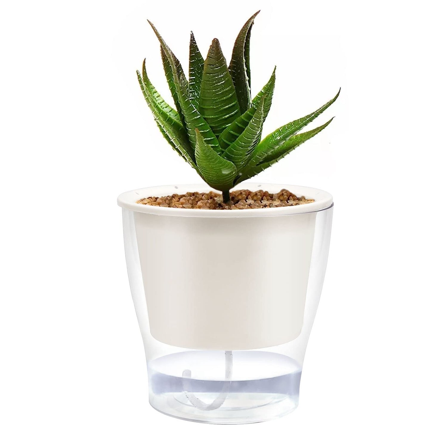 MAHIONG 5 Pack 7 Inch Self Watering Planters with White Wick, Plastic Self Watering Pots for Indoor Plants Flowers House Garden, African Violet Pot, Clear & White
